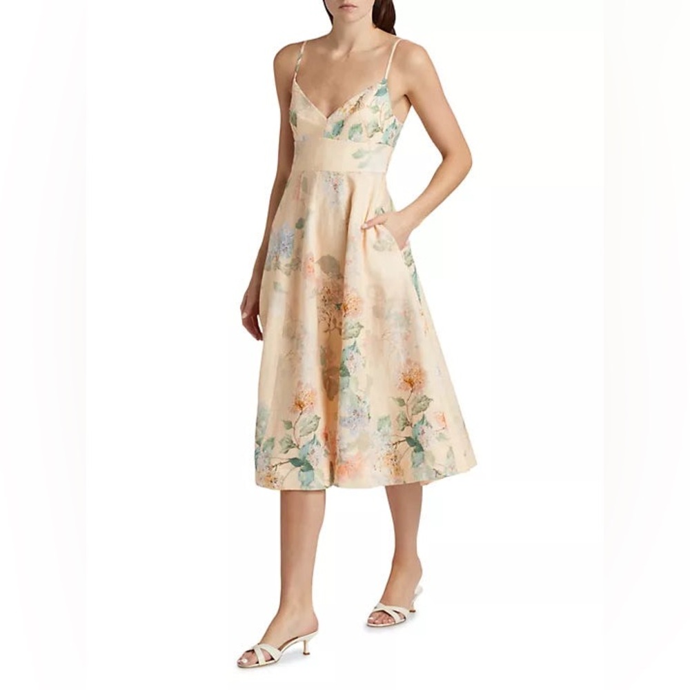 Zimmermann Illuminate Picnic Dress in Lemon Hydrangeas Size 3 AU Floral Linen - Picture 4 of 10